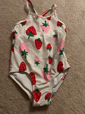 Girls 4T White Strawberry Print One-Piece Swimsuit